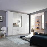 Rauch Montclar White High Gloss 5 Door Wardrobe with Drawers - Pendle Village Furniture